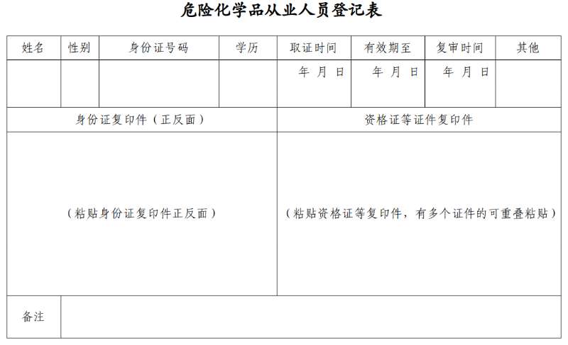 危险化学品从业人员登记表-智达安实景式应急管理平台